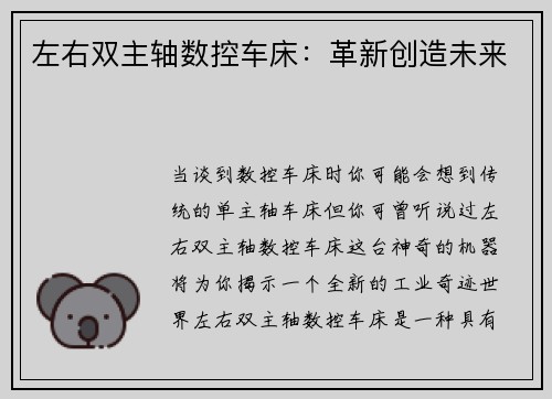 左右双主轴数控车床：革新创造未来